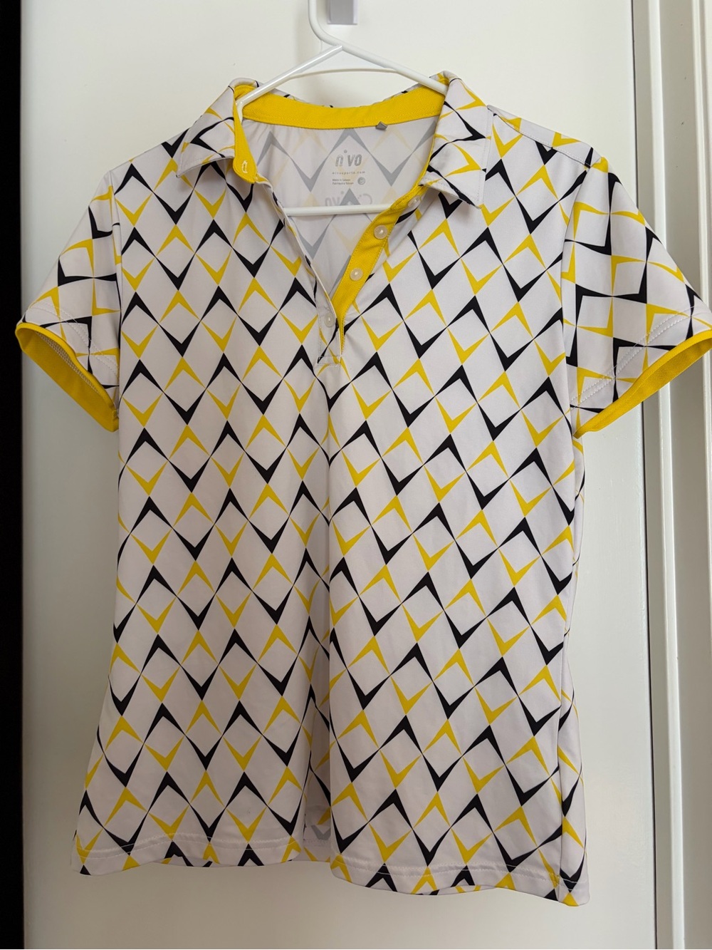 Nivo Golf Polo Shirt Womens Medium M Short Sleeve Geometric Yellow Black White